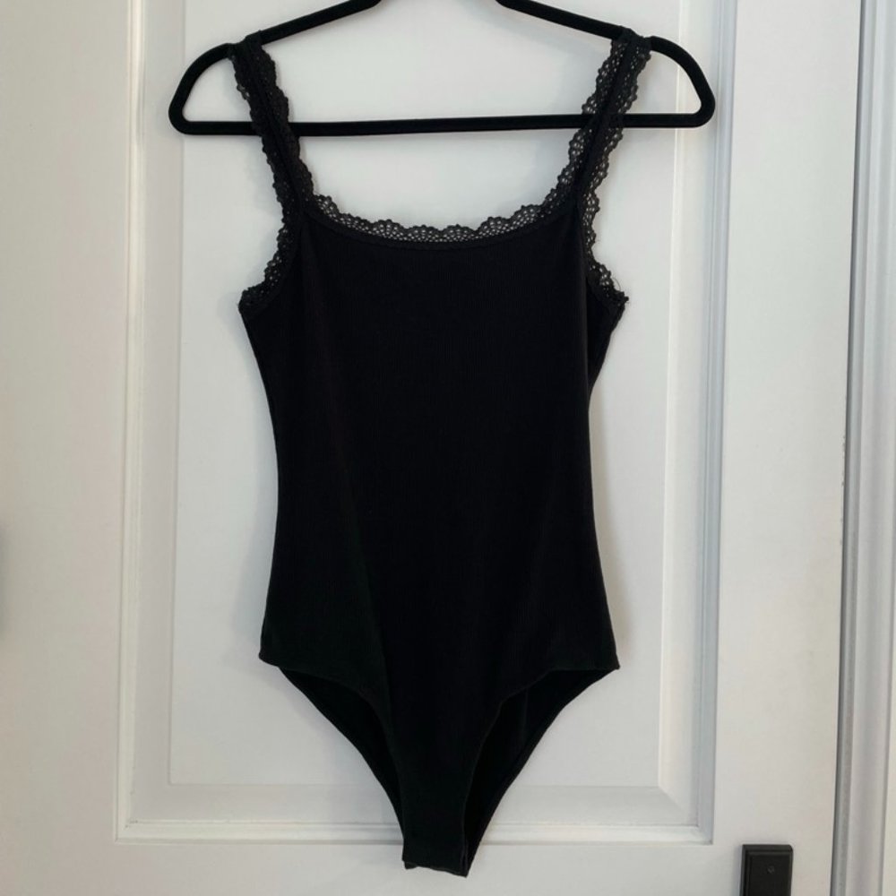 Black Bodysuit with Lace Neckline